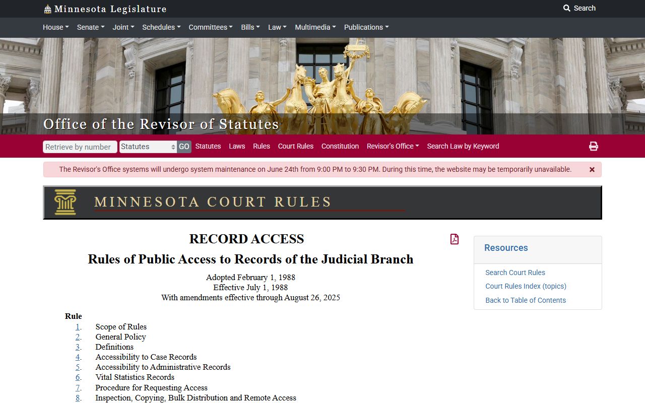 Jackson County court dockets Minnesota public access rules