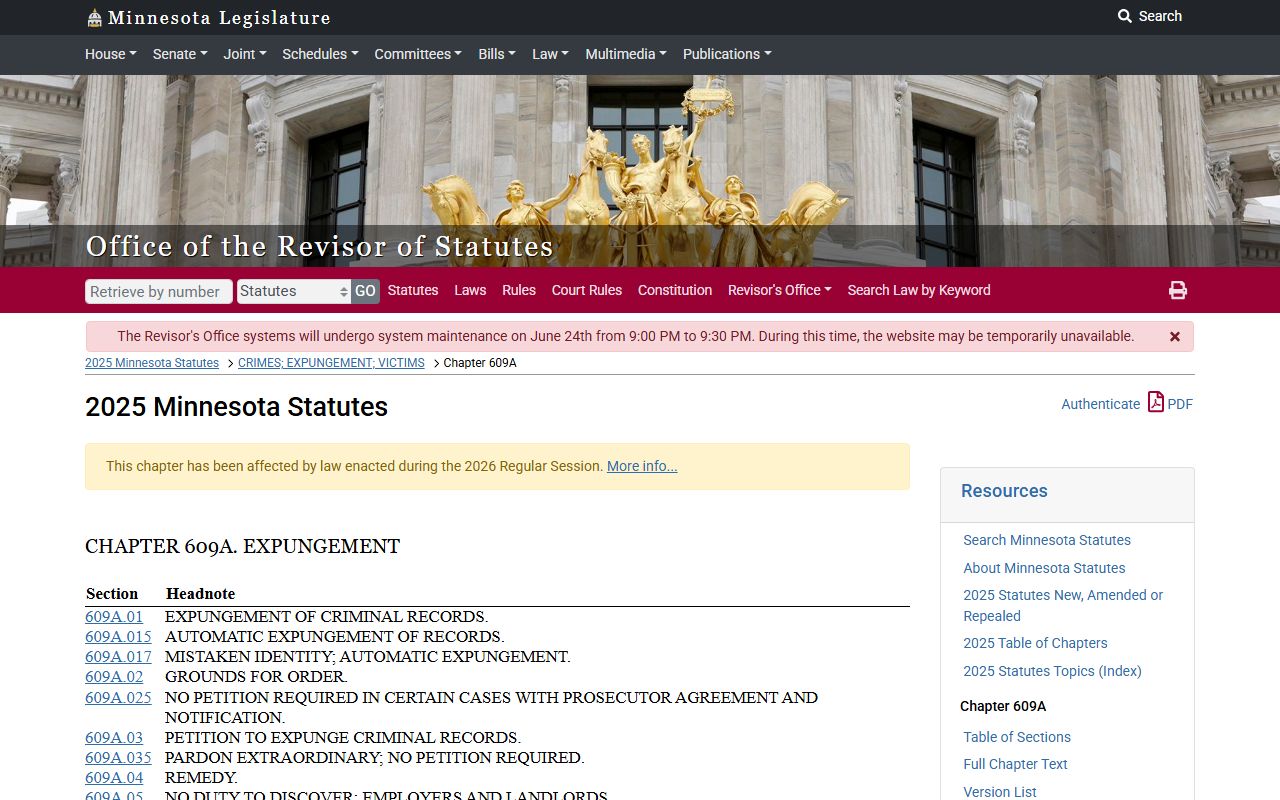 Jackson County criminal court records Minnesota expungement chapter