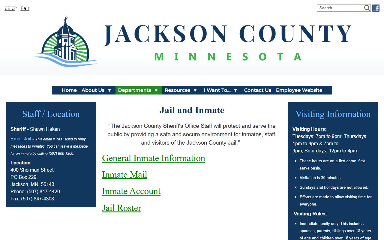 Jackson County jail and inmate landing page
