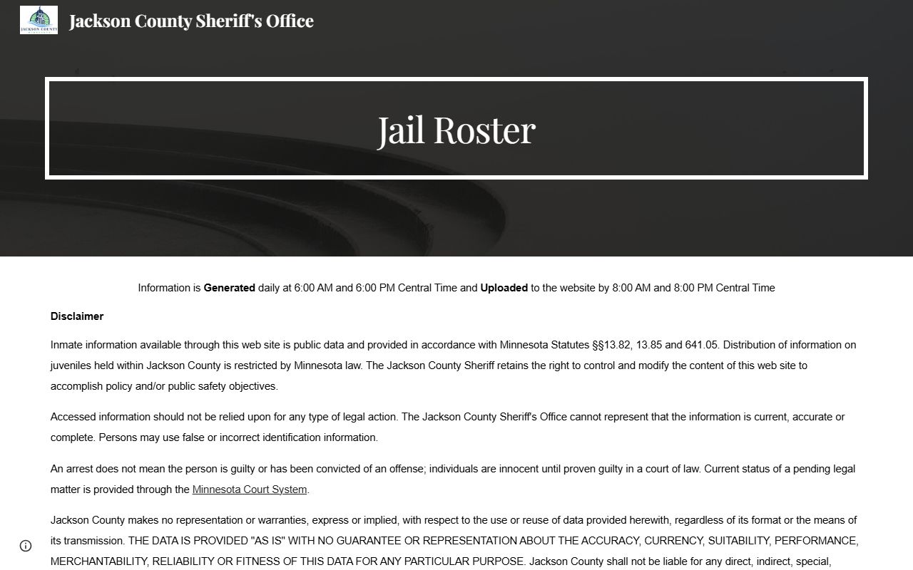 Official Jackson County Sheriff's Office jail roster page
