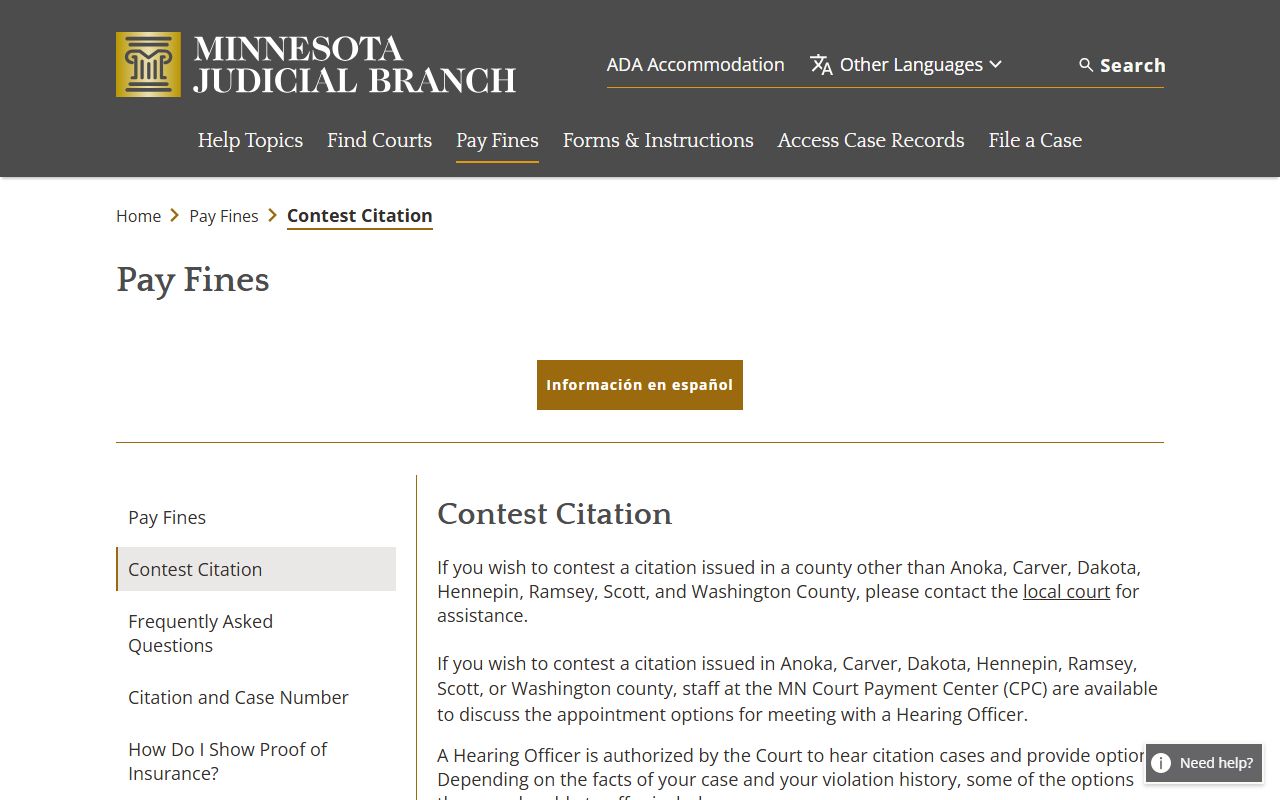 Jackson County traffic court records contest citation page