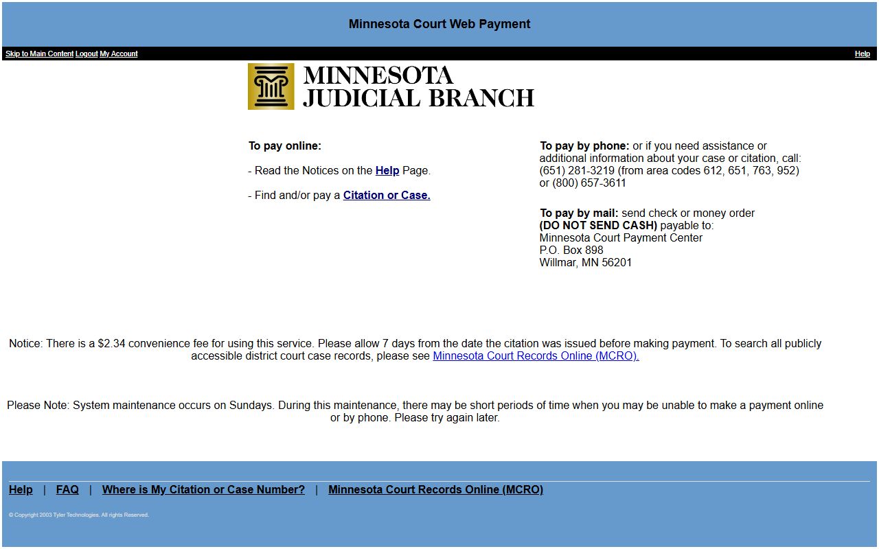 Jackson County traffic court records Minnesota Court Web Payment