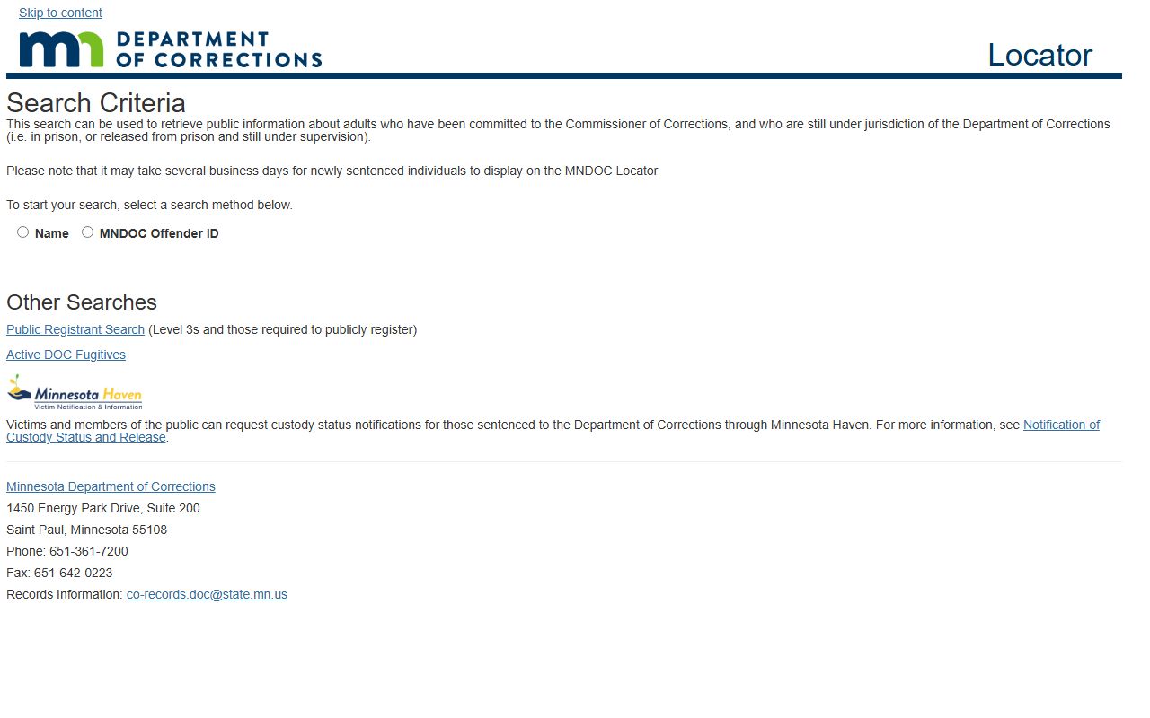 Minnesota Department of Corrections public viewer for state custody information