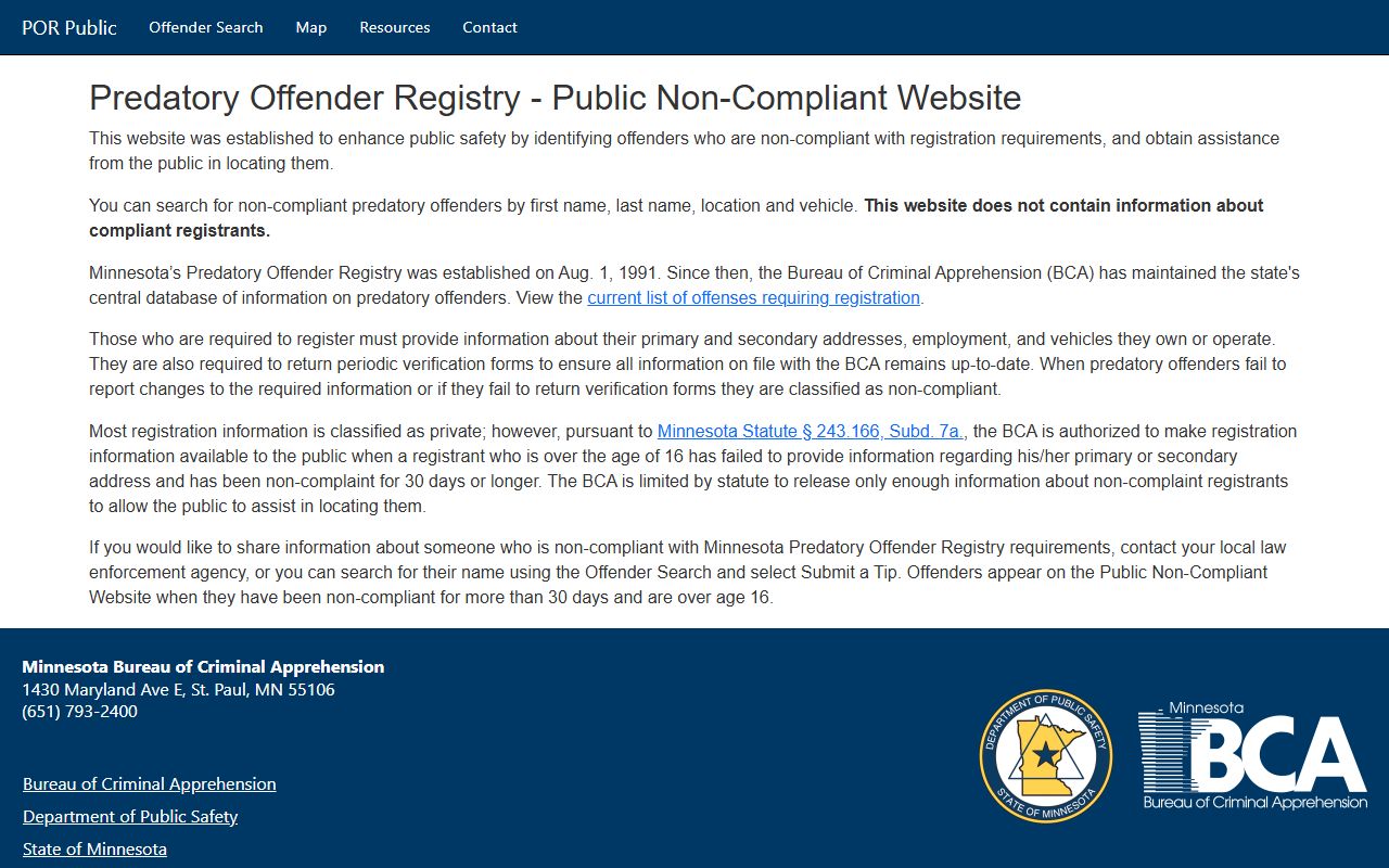 Minnesota predatory offender search page