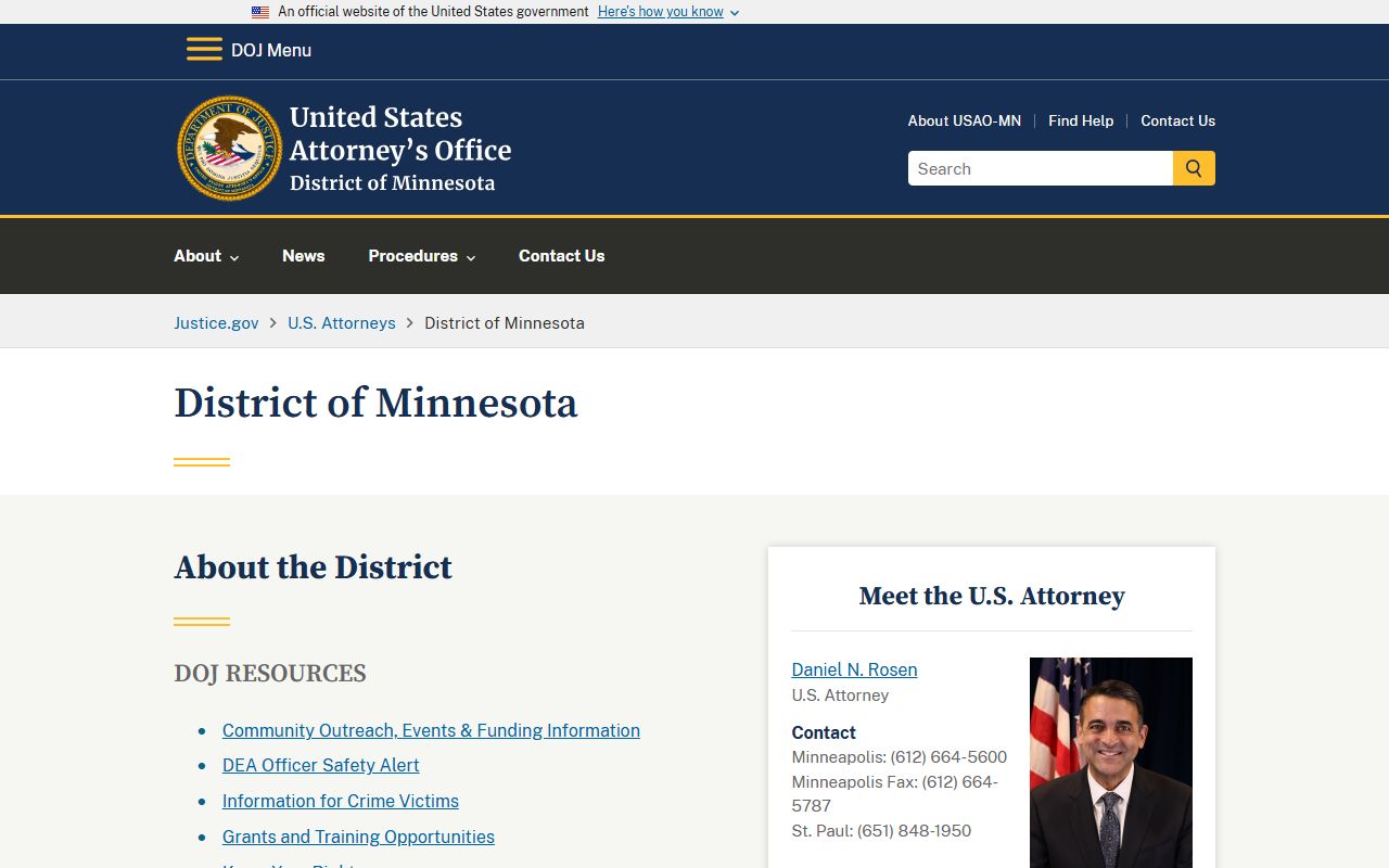U.S. Attorney District of Minnesota page for federal prosecution information